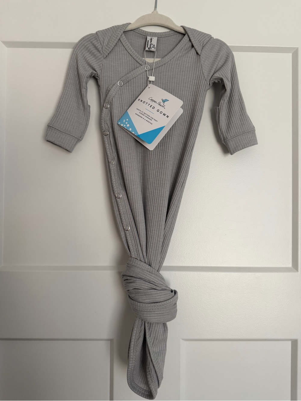 Gray Ribbed Knotted Gown - Cozy Baby One-Piece